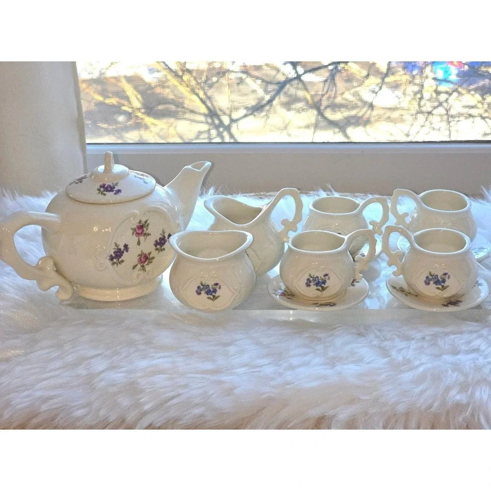 Vintage Miniature Ceramic Floral Tea‎ Set - 12 Pieces